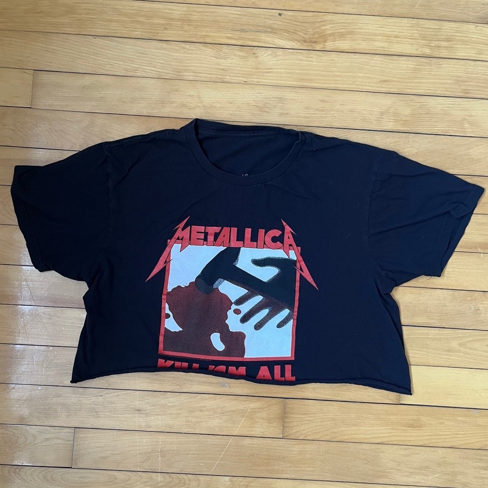 Metallica Kill 'Em All Black Graphic Cropped Band T-Shirt Large 2018 Licensed
